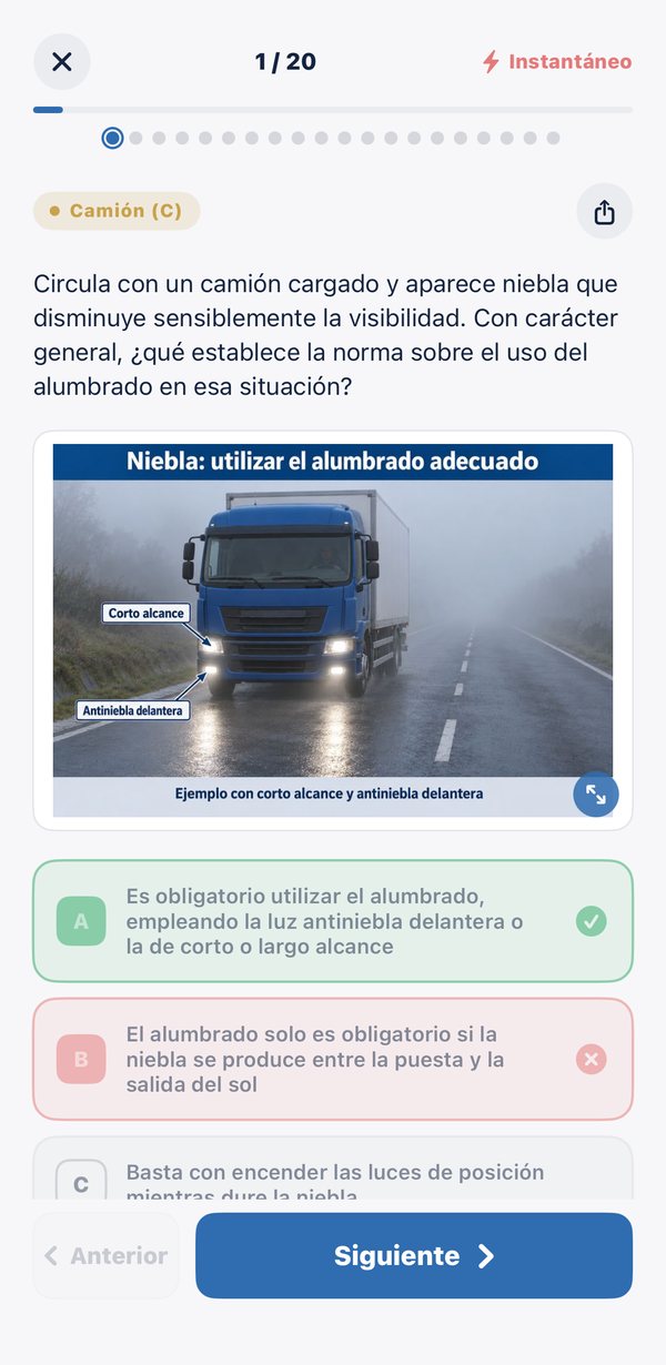 Corrección instantánea de una pregunta